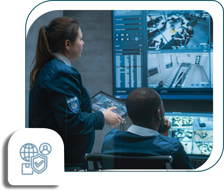 Security personnel monitoring screens